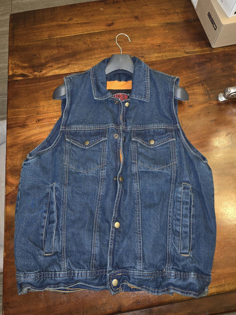 Jafrum Men's Blue Denim Motorcycle Vest Concealed Carry CCW Biker Cut Size L